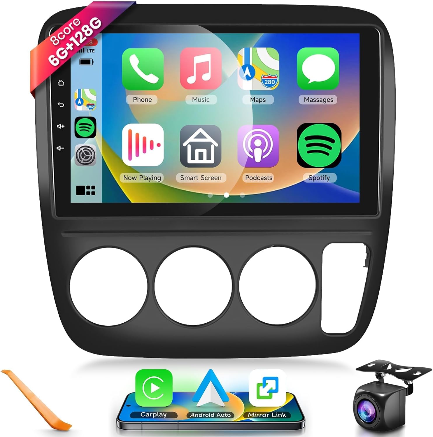 6G+128G Car Radio for Honda CRV 1997 1998 1999 2000 2001, 8- core Wireless Carplay Android Auto Car Stereo, 9” IPS Touchscreen with WiFi, GPS, Bluetooth,FM/RDS, 32EQ DSP, Rear Camera