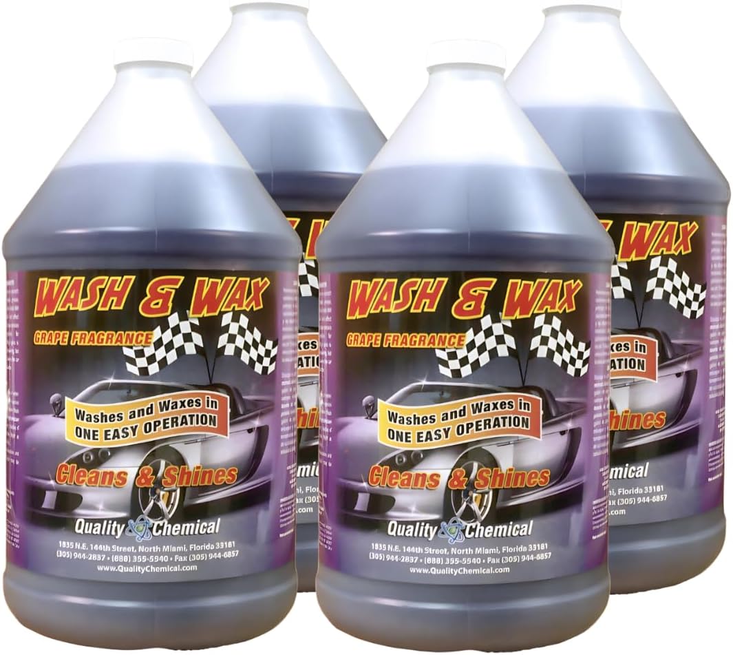 Quality Chemical Wash and Wax - Grape Scented Soap for Cars and Motorcycles - Cleans and Waxes in One Easy Step - Easy Rinse, Scratch Free Soap with Wax Protectant 128 oz (Pack of 4)