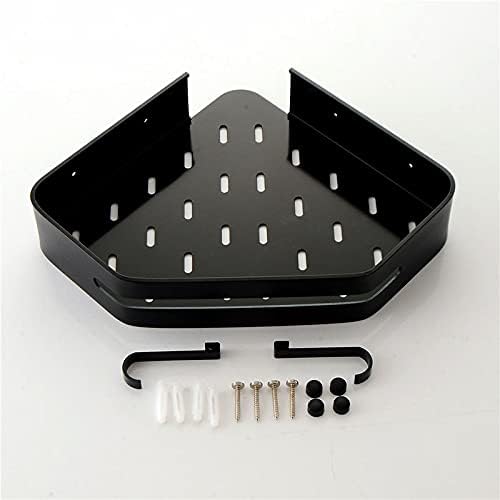 Shower Shelves Space Aluminum Black Bathroom Shelf, Shower Shelves Corner Storage, ​Wall Mounted Cosmetic Rack with Hook Bathing Accessories (Color : Black - 1 PC)