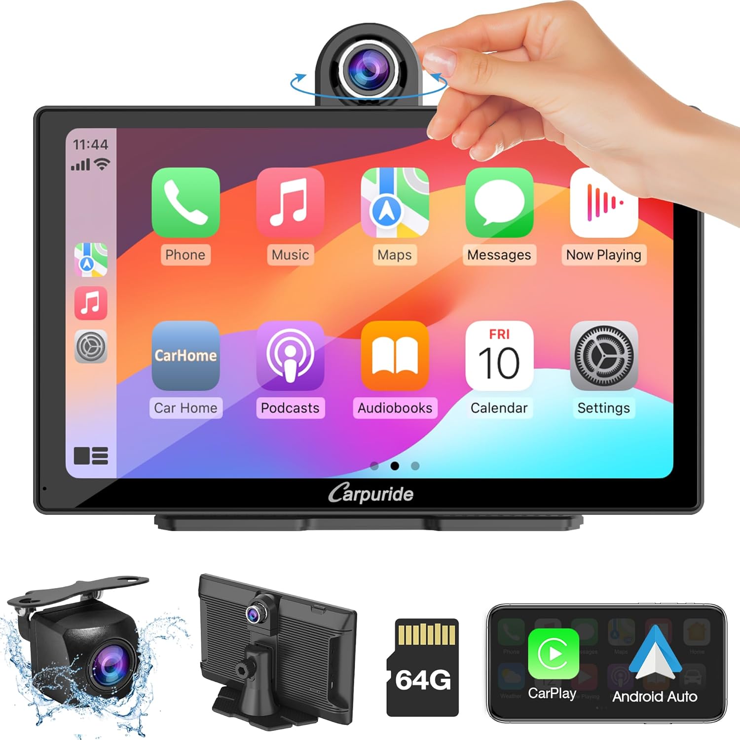 CARPURIDE W905 Wireless Carplay & Android Auto, Portable 9'' Touch Car Screen, 4K Dash Cam,Drive Play Car Play Navigation with Mirror Link/Siri/FM/Bluetooth/Light Sensor