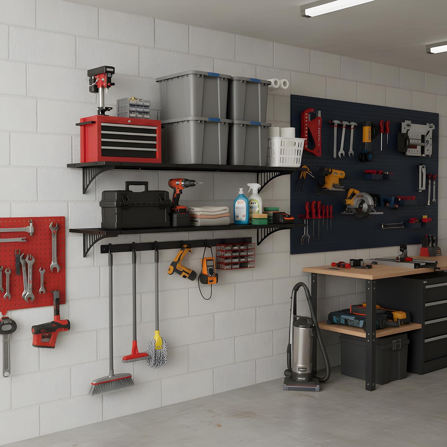 2-Pack 1.6x4FT Garage Wall Shelving, Metal Garage Shelves Wall-Mounted, 600 lbs Capacity Heavy Duty Floating Shelves, Black