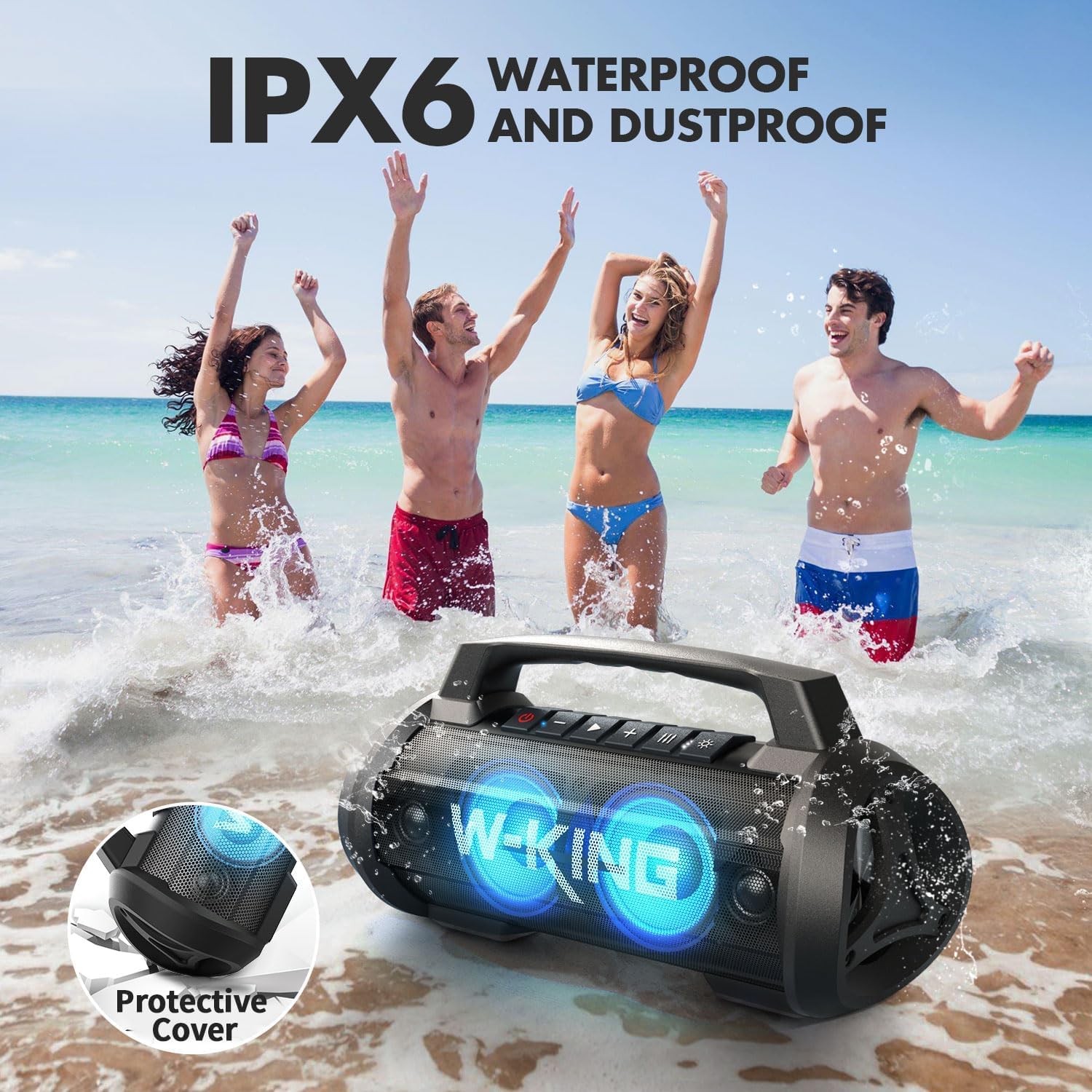W-KING Portable Bluetooth Speaker with Wireless Microphone, 120W Peak 70W RMS Waterproof Speakers with Subwoofer Outdoor Speakers Bluetooth Boombox/42H/Bass Up/DSP/AUX/Stereo Pairing