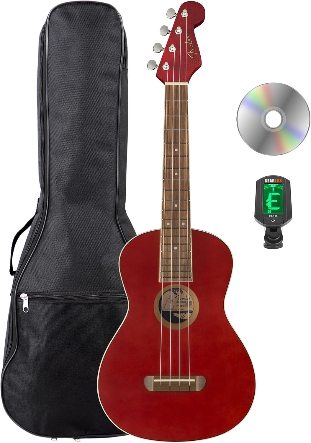 Fender Avalon Tenor Ukulele - Cherry Bundle with Gig Bag, Tuner, and Austin Bazaar Instructional Video