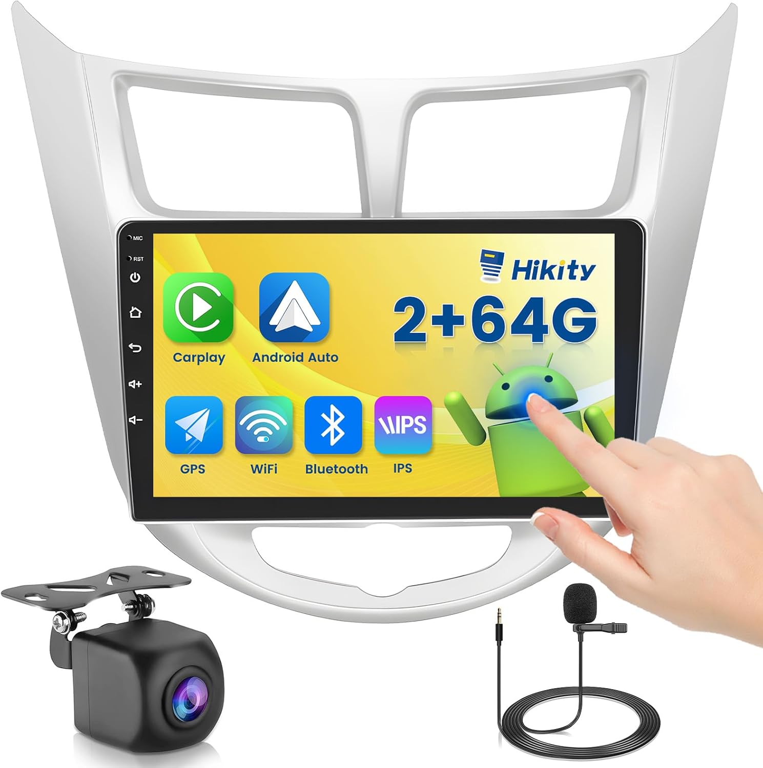 [2+64G] Hikity Android 15 Car Stereo for Hyundai Verna Accent Solaris 2010-2016 with Wireless Carplay Android Auto, 9