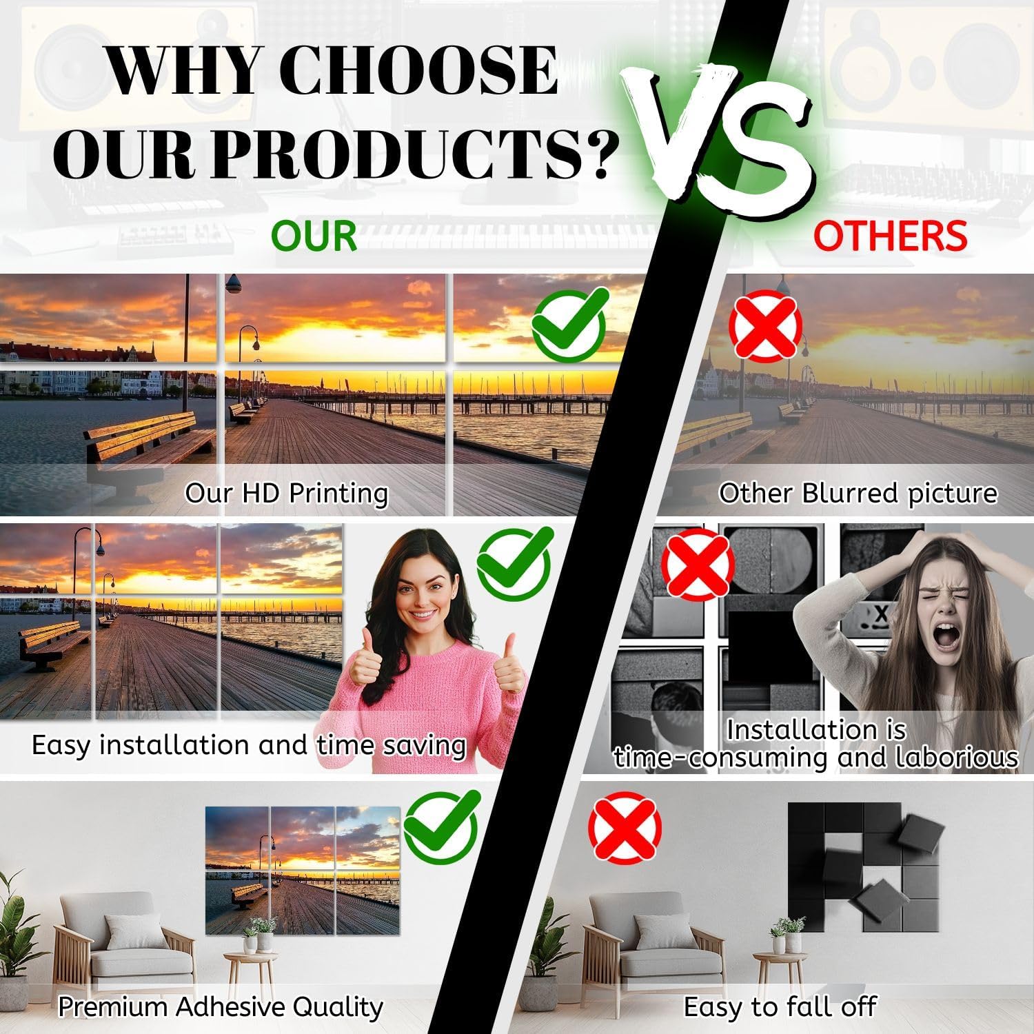 6 Pack Art Acoustic Panels Beautiful sunrise wooden pier Sea Sopot Poland Sound Absorbing Panel 48