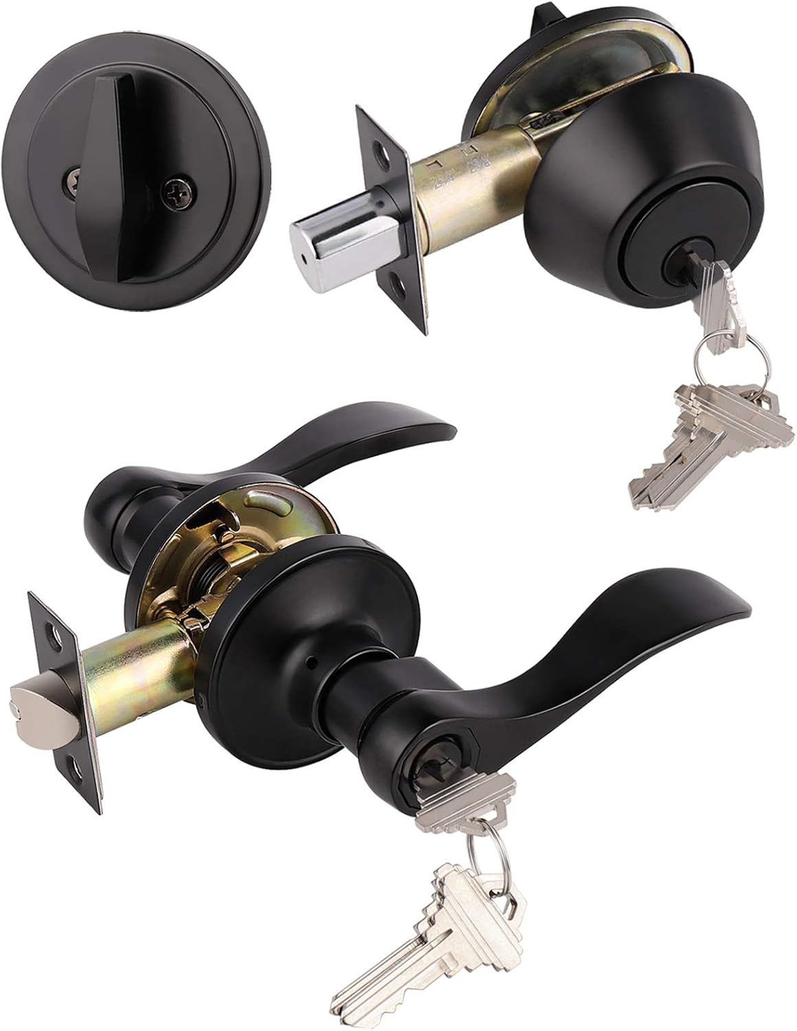 Gobrico 6 Keyed-Alike Entry Lever and Single Cylinder Deadbolt Combination Locksets,Black Finished,for Right-Handed and Left-Handed Doors