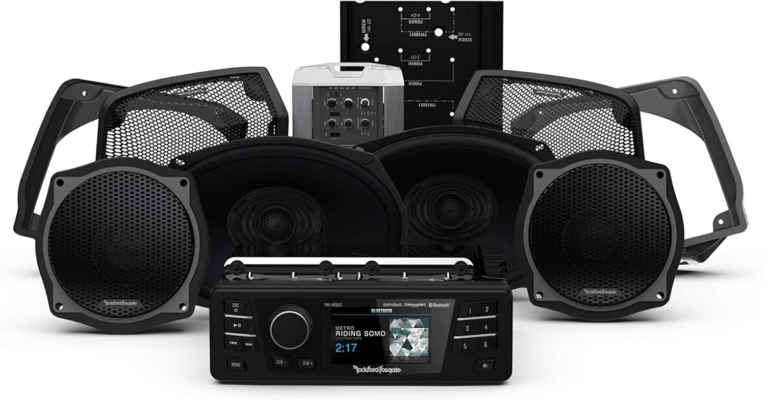 Rockford Fosgate HD9813SG-STAGE3 Digital Media Receiver, Four Speakers & Amplifier Kit for 1998-2013 Harley-Davidson Street Glide