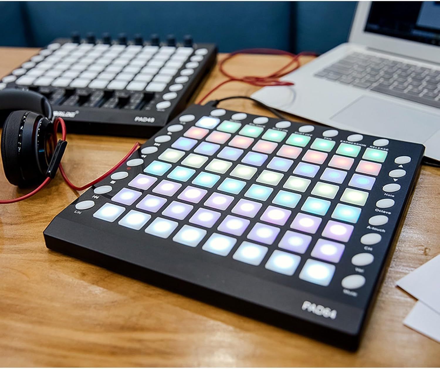 MIDI Pad Controller,64 RGB Backlight, 128 GM Sounds, 24 Function Buttons for Party and Stage Music Lovers,or Party Stage Live Performance