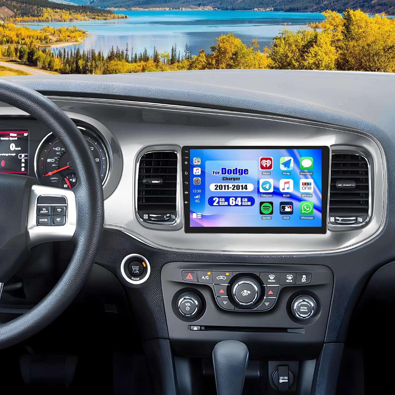 2G+64G Android 15 Car Stereo for Dodge Charger 2011 2012 2013 2014 9 Inch Touch Screen with Wireless CarPlay Android Auto Mirror Link 26UI Bluetooth FM GPS Navigation WiFi SWC Backup Camera