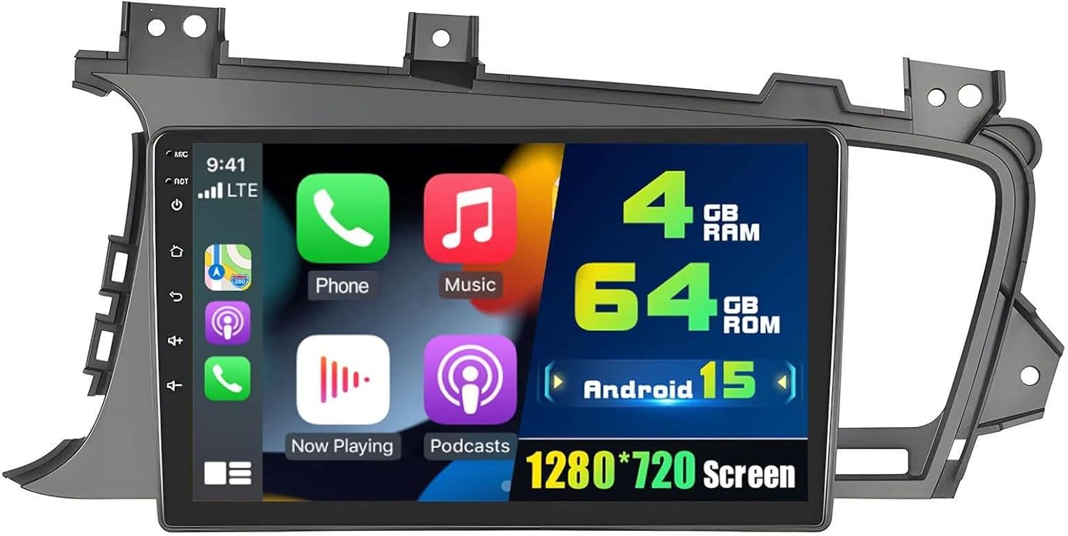 4+64G Radio for Kia Optima K5 2011 2012 2013, 9'' IPS Touchscreen Stereo Android 15 Wireless Apple Carplay Android Auto 32EQ 5G WiFi 1080P Bluetooth +Free AHD Backup Camera