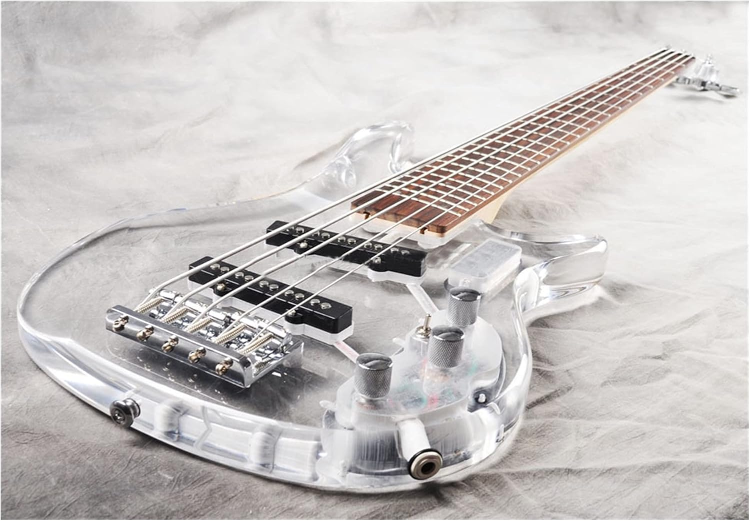 Unfinished Guitar Body Red Sandalwood Fingerboard with LED Lights, Real Shots, Suitable for 2016 New Straight-Through 5-String Acrylic Body Bass Guitar DIY Accessory