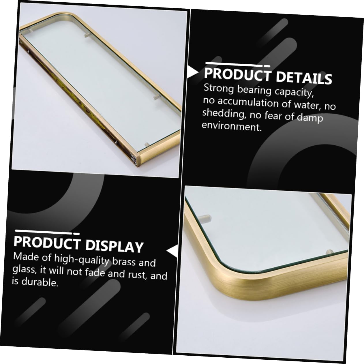 Happyyami Bronze Coated Glass Bathroom Shelf Wall Hanging Partition Rack Easy Clean Rustproof Suitable for Bathroom Kitchen