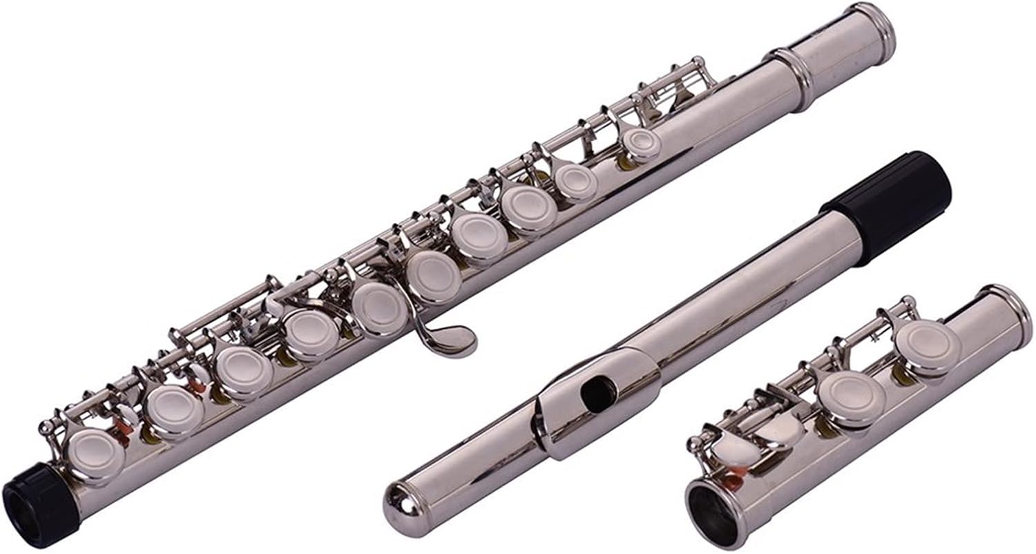 Flutes 16-Hole Flute C Key Cupronickel Material Silver Plated Wind Instrument with Flute Stand Gloves Case
