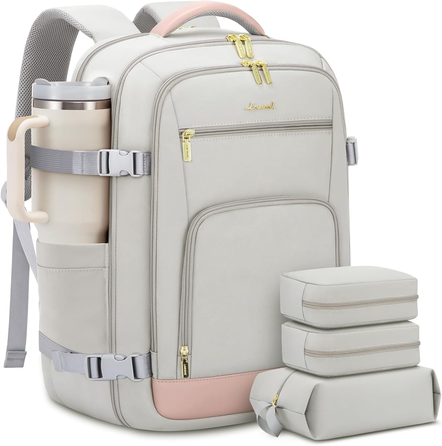 LOVEVOOK Large Travel Backpack For Women, 50L Carry On Backpack Flight Approved, TSA Personal Item Bag, Waterproof Laptop Backpack Fits 18 Inch Laptop, Business Weekender Overnight With 3 Cubes, Grey