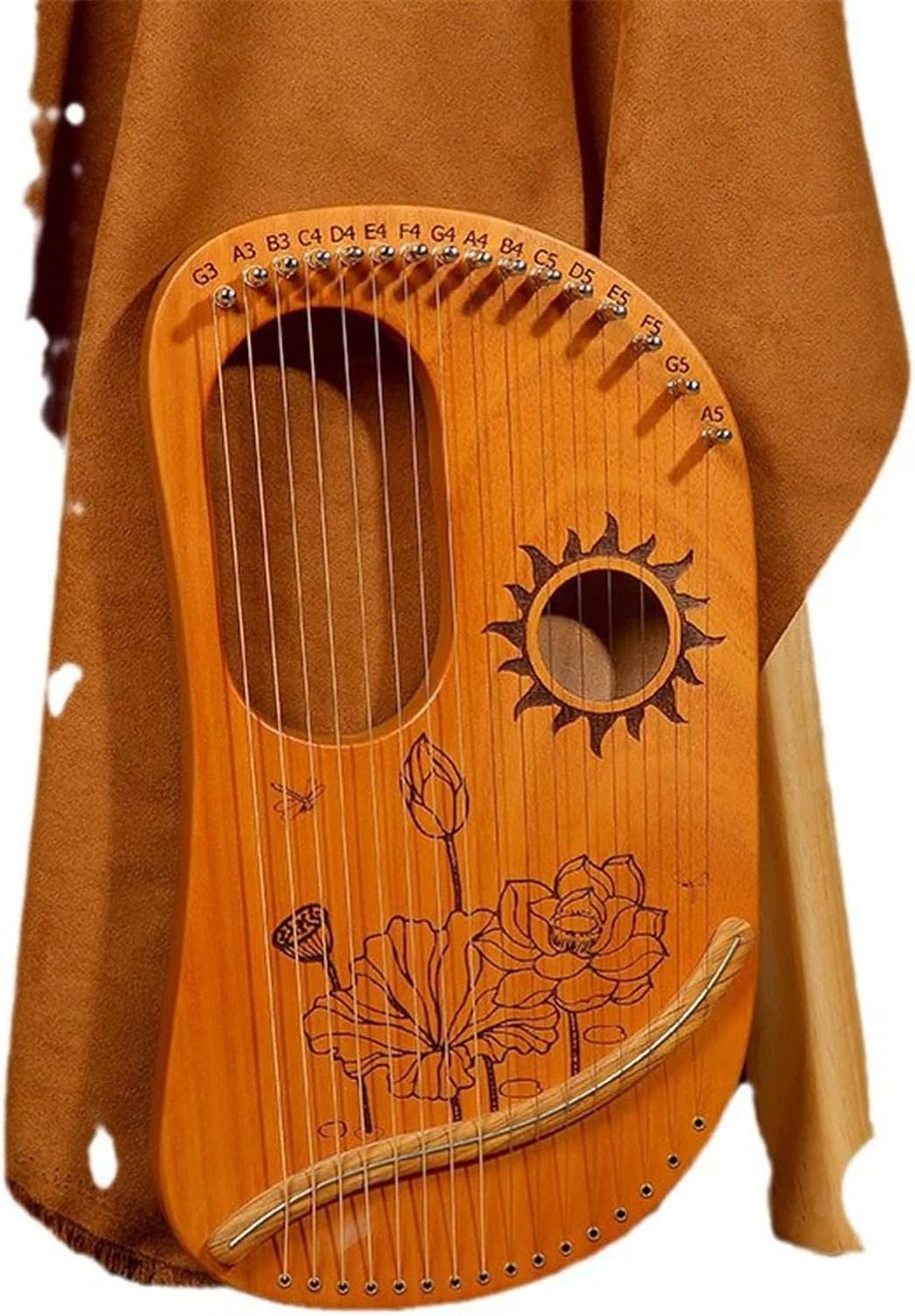16-Note Mini Lyre Harp – Portable Musical Instrument for Beginners, Lute Shaped with Lotus Pattern Design, Compact Boxed Lyre for Home & Travel