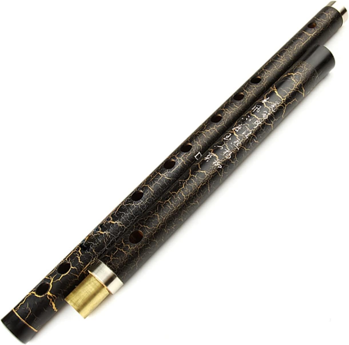 TSTS Chinese Bamboo Flute D Key Separable Black Bamboo Flute with Chinese Verses Musical Chinese Traditional Handmade Woodwind Instrument