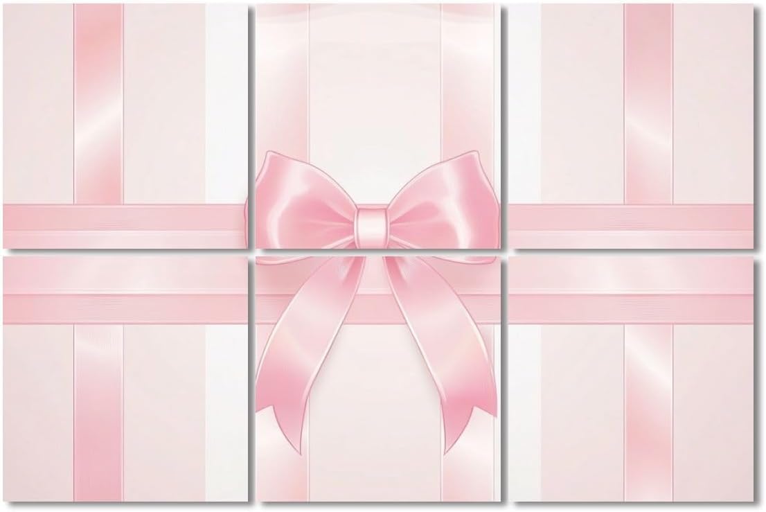 6 Pack Art Acoustic Panels Sound Absorbing Pink Ribbons Princess Bow Light Vertical Stripes Satin Texture Gift Decorative Soundproof Wall Panels Self Adhesive for Recording Studios Office 72