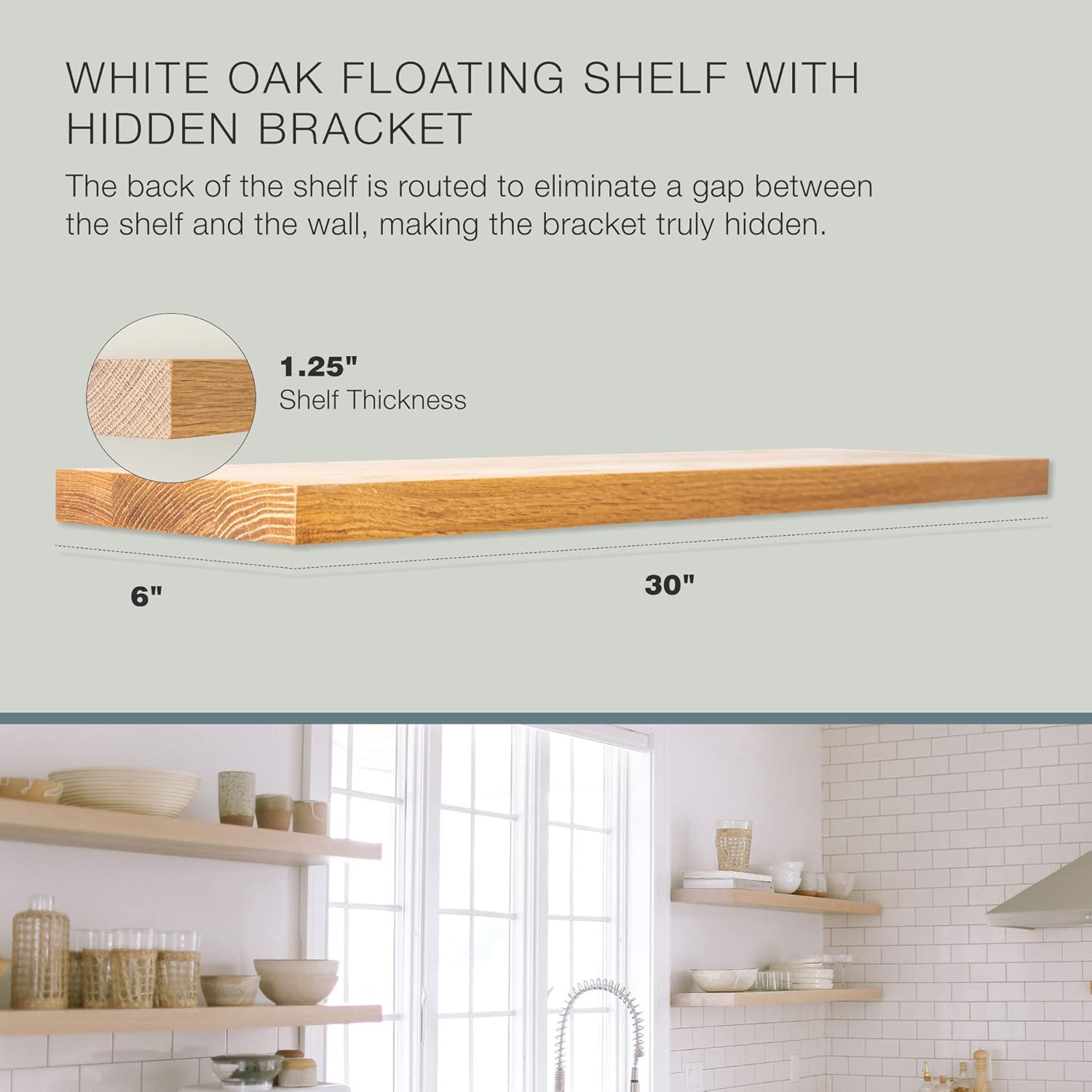 UltraShelf Solid Wood Floating Shelf for Wall Decor, White Oak, 30