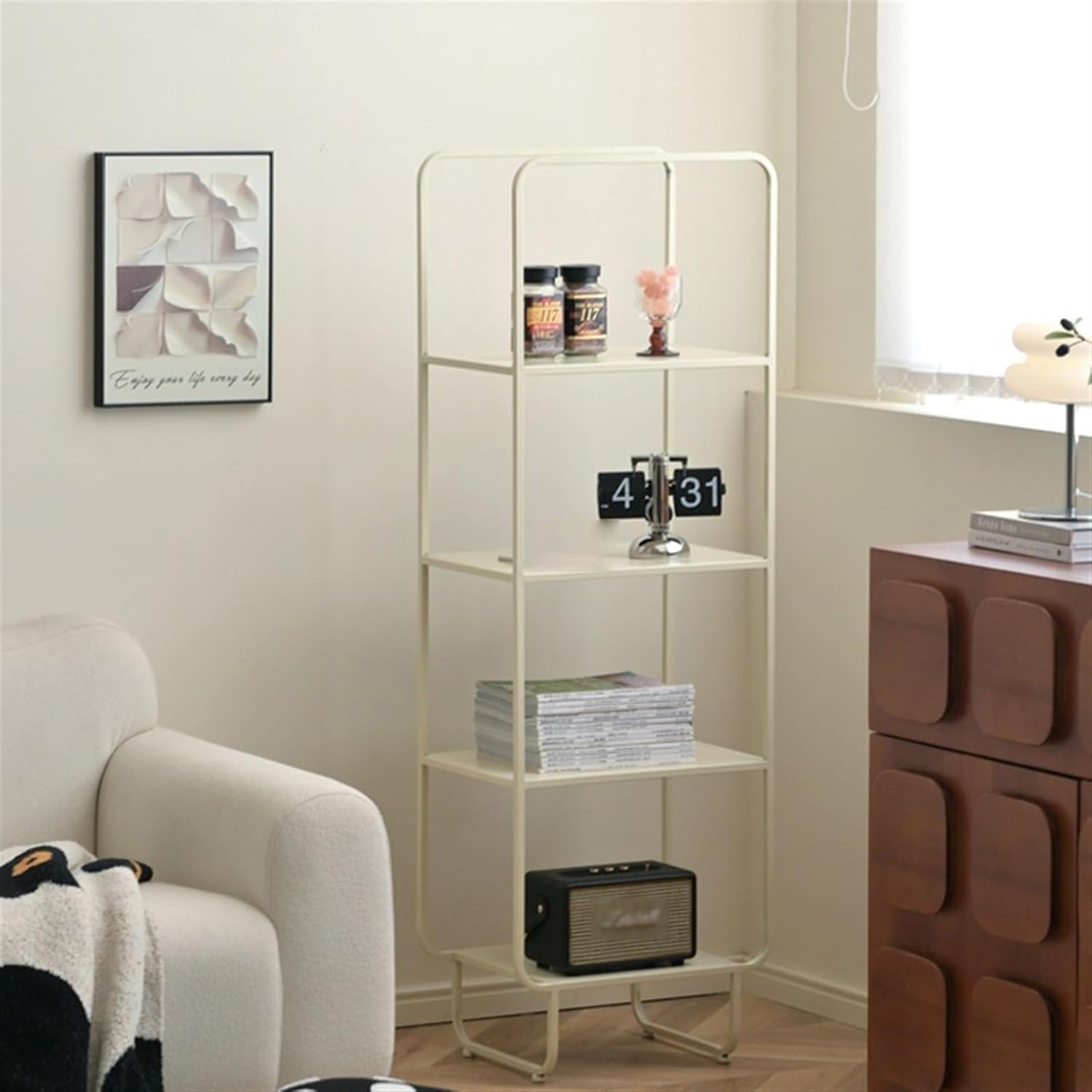 Bookcase Shelf for Books in Iron Integrated Storage Shelf from Floor to Ceiling Small Corner Bookcase Wall Mount Narrow Corner Shelf Bookcase (Size:White)