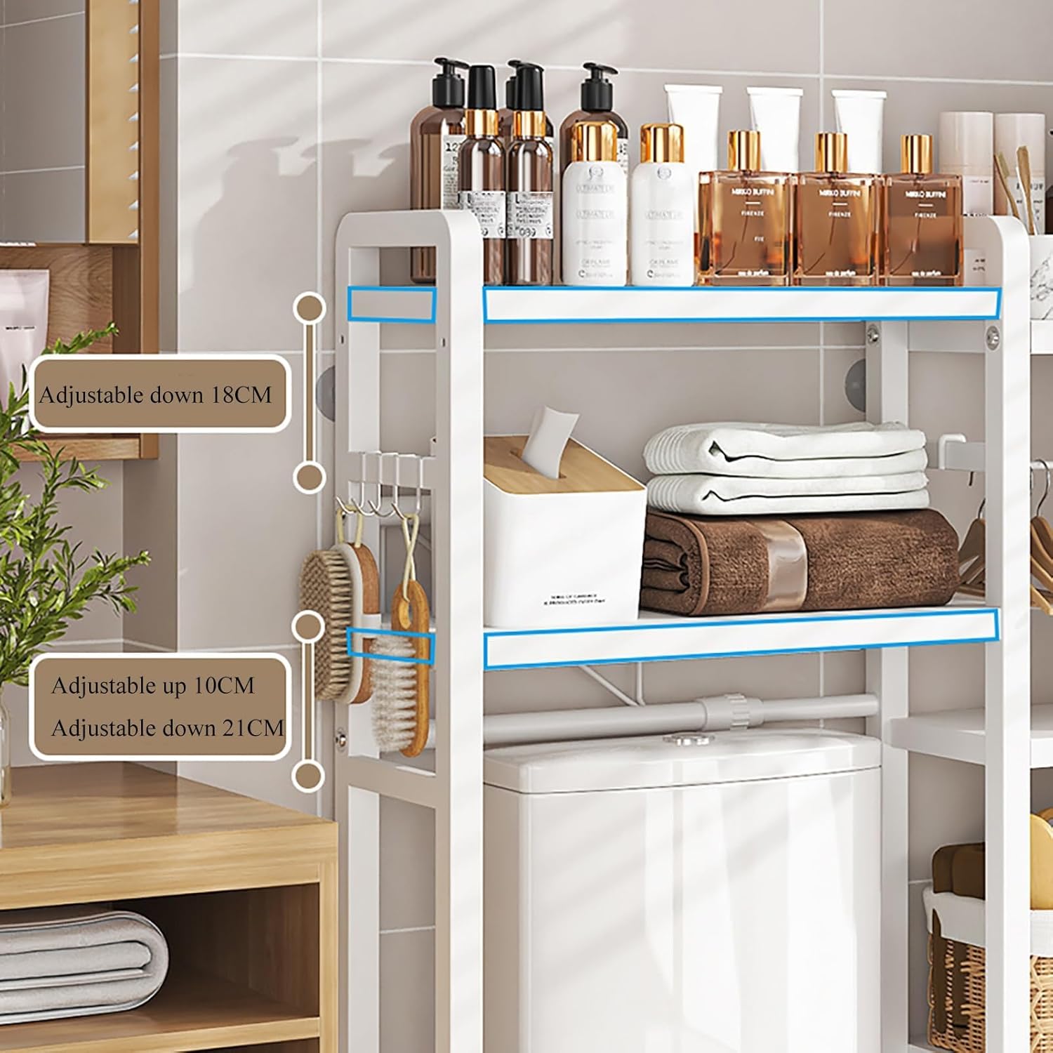 Over The Toilet Storage Rack, Stable Freestanding Above Toilet Organizer, Small Coffee Station Organizer, Adjustable Height Floating Shelf, Corner Wall Shelf for Bathroom Restroom Laundry Balcony