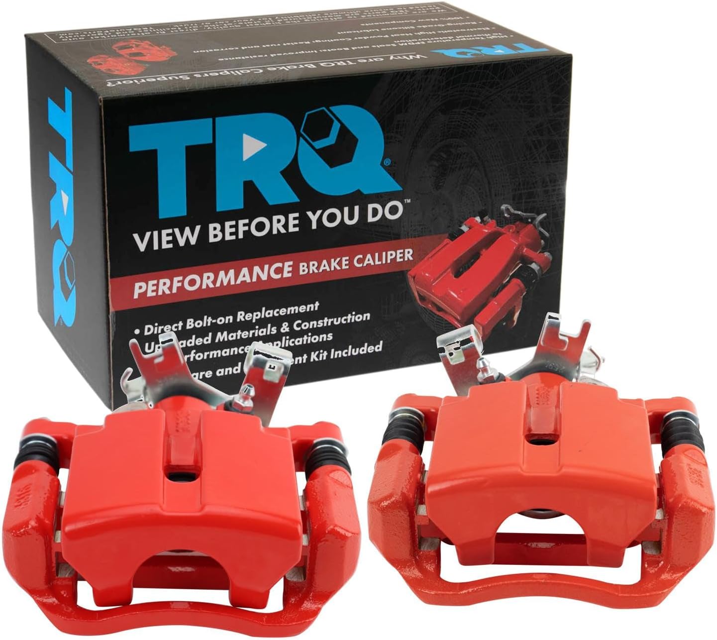 TRQ Rear Brake Caliper Set Painted Red Compatible with 2005-2008 Chevrolet Cobalt 2008-2010 HHR 2004-2012 Malibu 2007-2009 Pontiac G5 2005-2010 G6 2007-2009 Saturn Aura 2004-2007 Ion