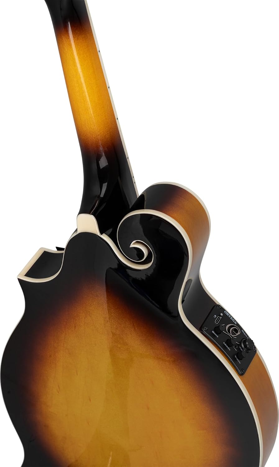 Ortega Guitars, 8-String F-Style Series Solid Top Acoustic-Electric Mandolin w/Bag, Right, Gold (RMFE90TS)