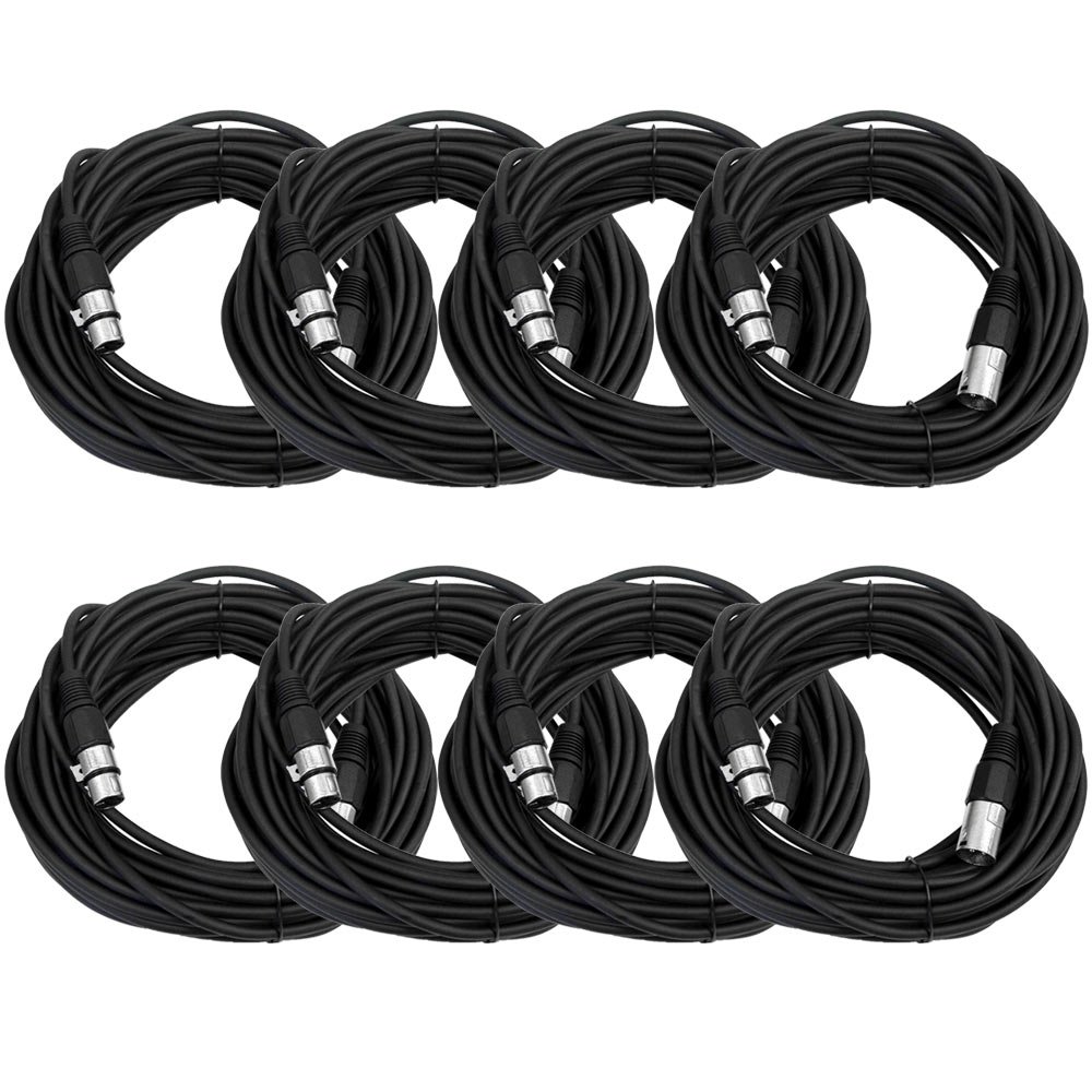 Seismic Audio - SAXLX-50-8 Pack of 50' Black XLR Male to XLR Female Microphone Cables - Balanced - 50 Foot Patch Cords