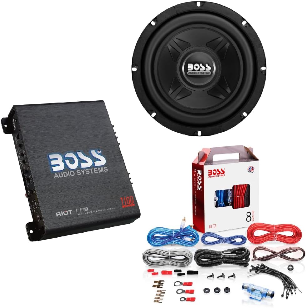 BOSS Audio Systems 8 Inch Subwoofer + Mono Amplifier + 8 Gauge Wiring Kit
