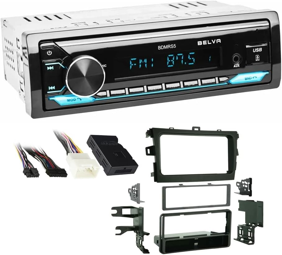 Single DIN Bluetooth Front SD/USB/AUX Car Stereo Upgrade for 2009-2011 Toyota Corolla (Black, Amplified)