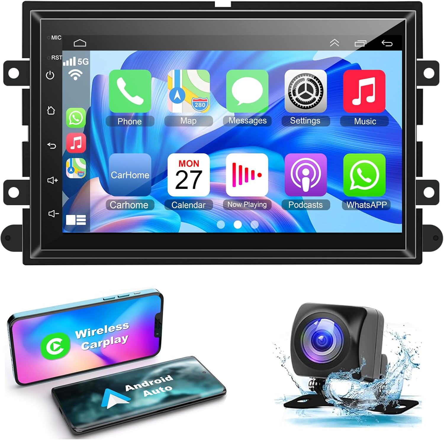 4+64G Android 12 Car Stereo for Ford 2004-2014 F150/F250/F350, 7 Inch IPS Touch Screen Car Radio with Wireless Carplay/Android Auto,GPS, WiFi, Bluetooth,FM, Support OBD2/DVR/DPS