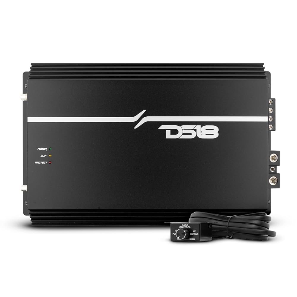 DS18 EXL-P2500X1D Korean 1-Channel Monoblock Subwoofer Car Audio Amplifier Competition Grade Class D Amp 2500 Watts Rms - Remote BASS Knob Included (Renewed)