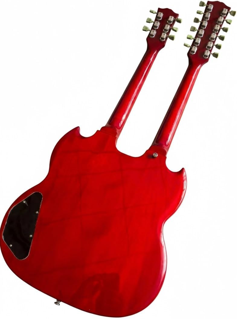 Double Neck Electric Guitar 12 String and 6 Solid Mahogany Body Rosewood Fretboard Trans Red