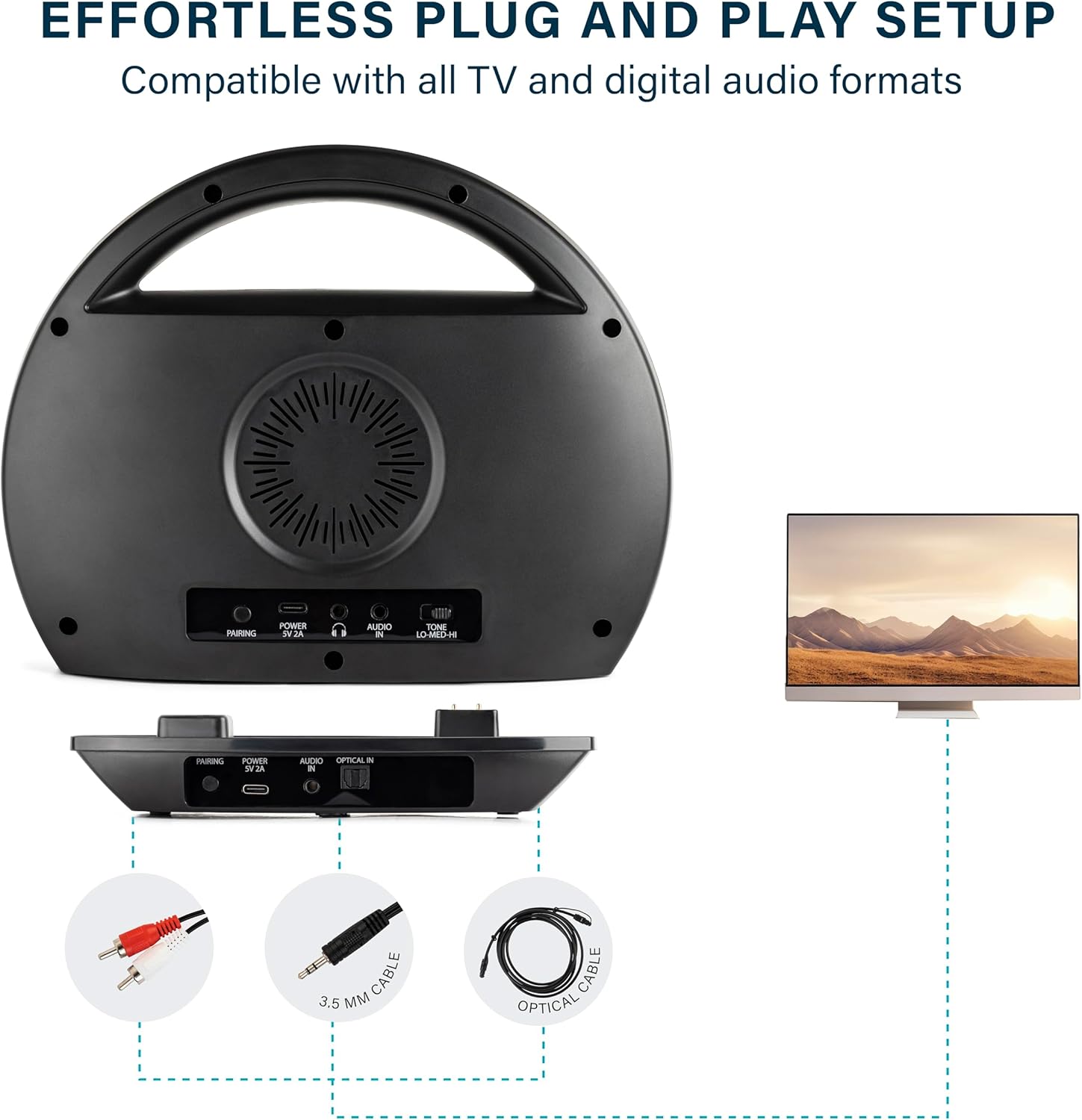 Portable Wireless TV Speakers - Ideal for TV Watching Without The Blaring Volume - Wireless Speakers Designed for Hard of Hearing, Elderly, and Seniors