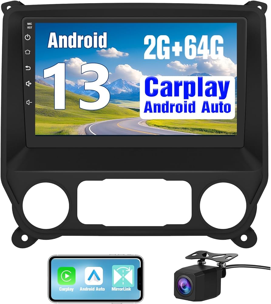 Car Radio Stereo for Chevy Silverado/GMC Sierra 2014-2019 Android 13 2GB+64GB Radio Upgrade Replacement 10 Inch Touchscreen with CarPlay Android Auto with Bluetooth/GPS/FM/AM/BackCamera