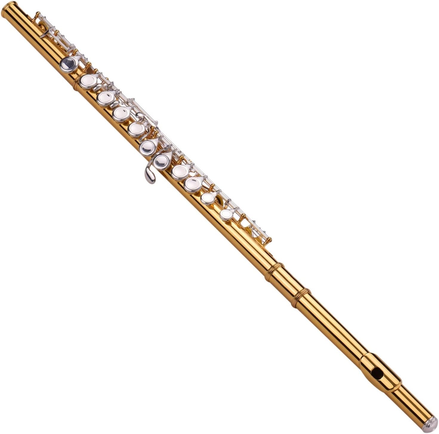 Flute Kit Closed Hole C Flute Professional Cupronickel Gold- Plated Tube 16 Silver- Plated Keys Wind Instrument Intermediate Flute