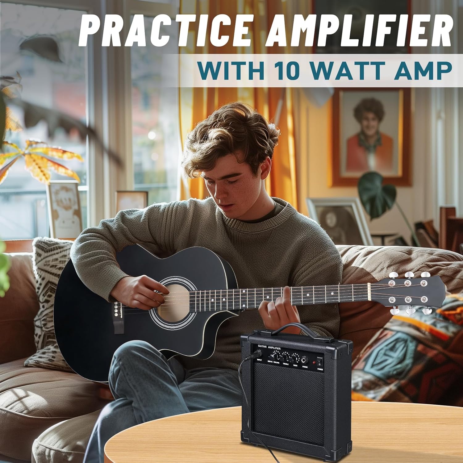 Ktaxon Full-Size Cutaway Acoustic Electric Guitar, 41 Inch Basswood Body Beginner Guitars Kit with 15W Amp, Extra Strings & Capo Includes All Accessories (Black)