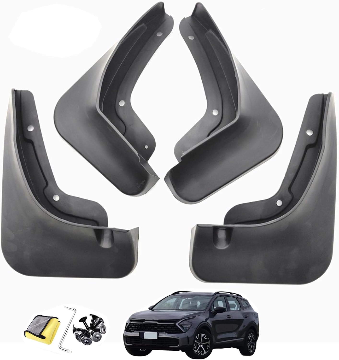 No Drill Car Mud Flaps Splash Guards Mudguard Mudflaps Tire Protector Mudguard Fender Compatible with Kia Sportage 22-25, Set of 4, Matte Black, Provides Effective Protection