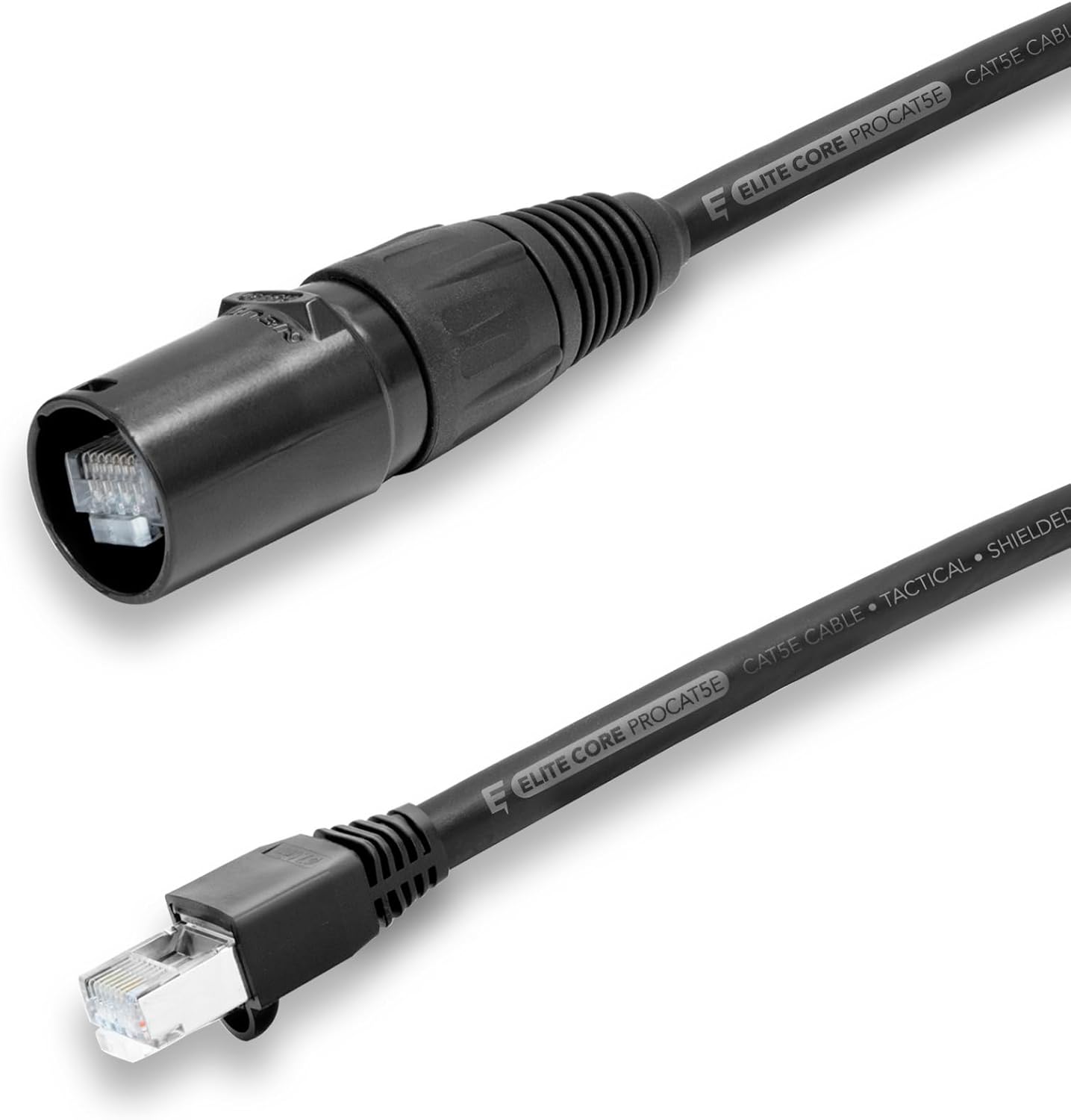 Elite Core PROCAT5E | Ultra-Flexible Shielded CAT5E | Tactical Ethernet to Booted RJ45 | 100' ft, 100-ft (PROCAT5E-S-RE-100)