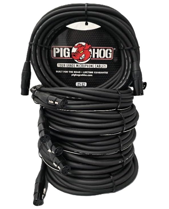 Pig Hog XLR 25 Foot 6 Pack Tour Grade Microphone Cables