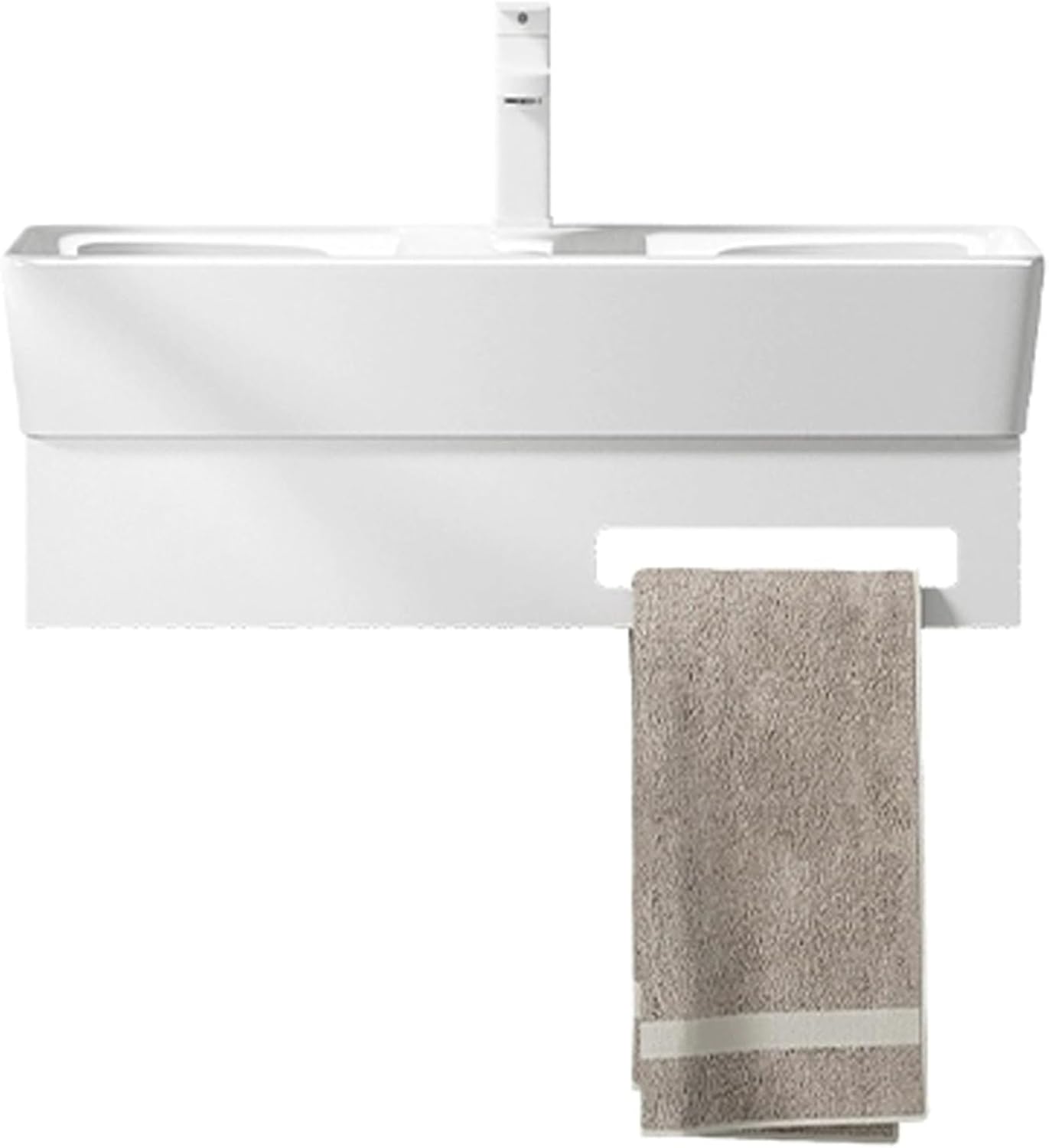 Corner Bathroom Sink, Rectangle Wash Basin Sink, Wall Mount Ceramic Sink, Corner Bathroom Vanity with Towel Bar, for Small Space Wall Mounted Floating Cabinet(48cm/18.9in)