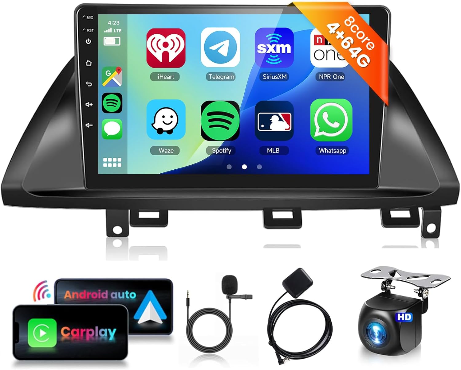 8Core 4G+64G Carplay Radio for Honda Odyssey 2005-2010 Car Stereo with 10.1'' 1280x720 IPS Touchscreen Wireless Carplay Android Auto,DSP/46EQ,Bluetooth 5.0 FM/RDS GPS WiFi MirrorLink SWC Backup Camera