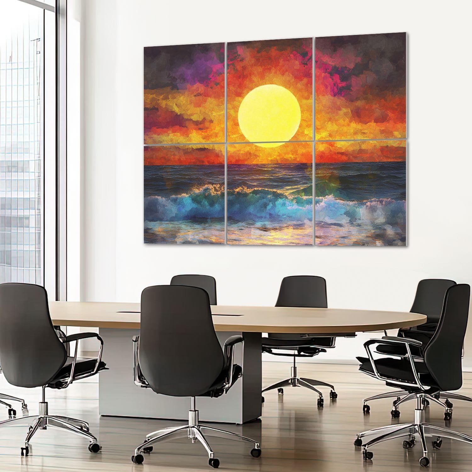 6 Pack Art Acoustic Panels Sound Absorbing Colorful Abstract Geometric Sunset Sea Pictures Bright Ocean Waves Sky Decorative Soundproof Wall Panels Self Adhesive for Recording Studios Office 72