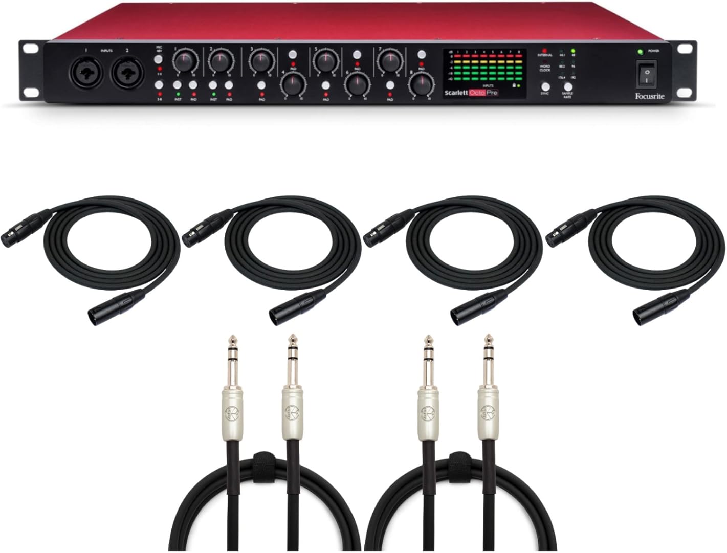 Focusrite Scarlett OctoPre 8-Channel Mic Pre Expansion Bundle with FocusProAudio XLR Cables (25-Feet) and 1/4-inch TRS Cables (6-Feet) (7 Items)