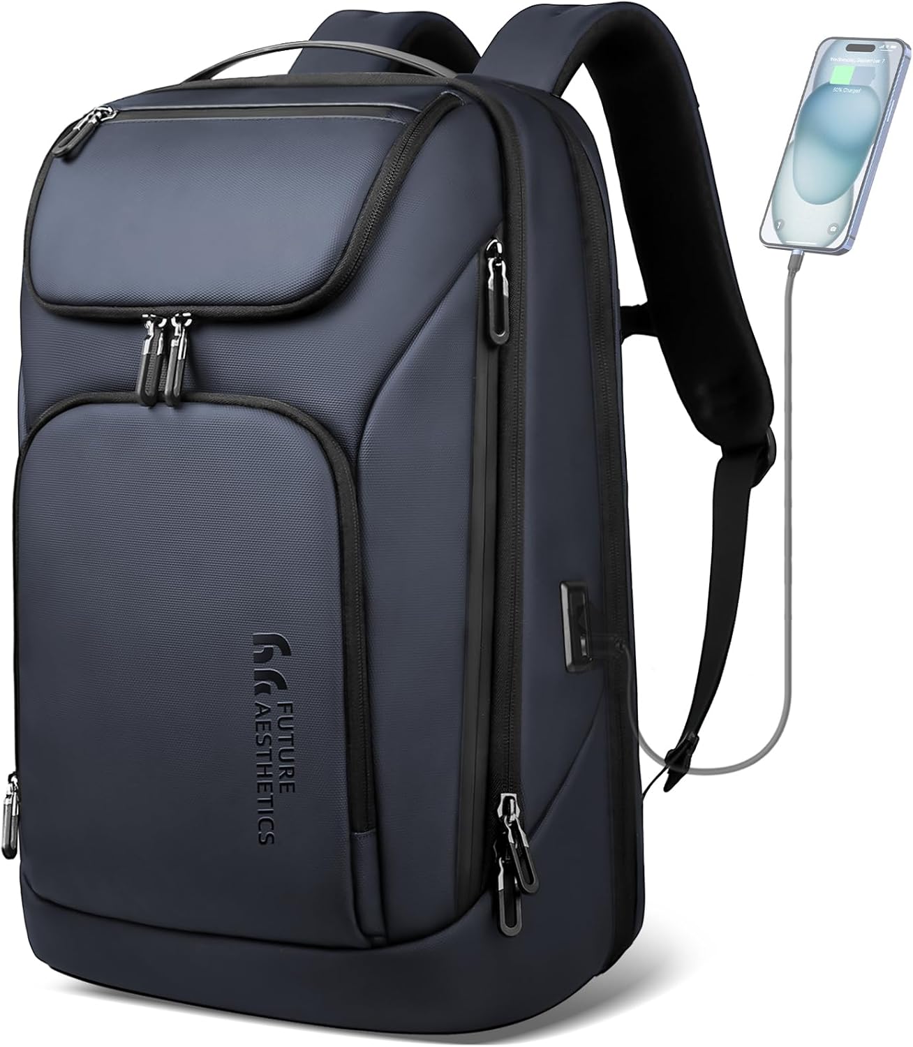 hk Business Smart Backpack for Men Anti-Theft for 17.3 Inch Laptop with USB Charging Port Water-Resistant Large Durable Compact 30L for Travel College Work-Deep Blue