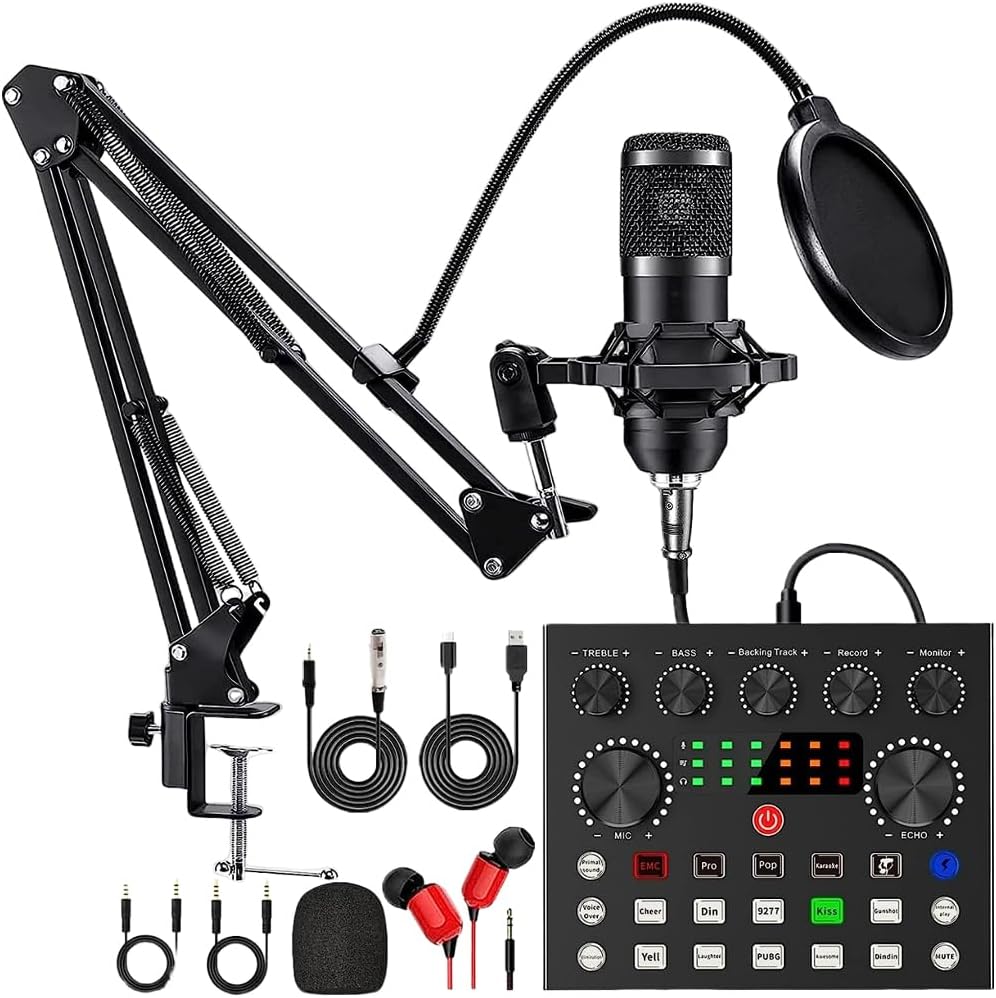 Podcast Equipment Bundle, Recording Studio Package with Podcast Microphone and Voice Changer, Live Sound Card - Audio Interface for Laptop Computer Vlog Living Broadcast Live Streaming YouTube TikTok