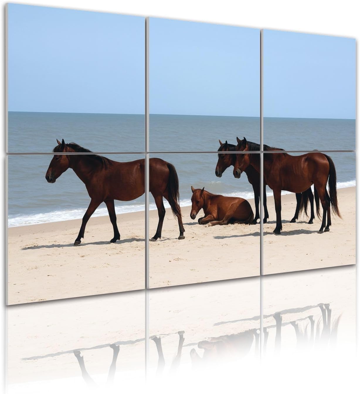 6 Pack Art Acoustic Panels Self Adhesive wild horses beach assateague maryland horse seas Decorative Soundproof Wall Panels Sound Absorbing Panel 48