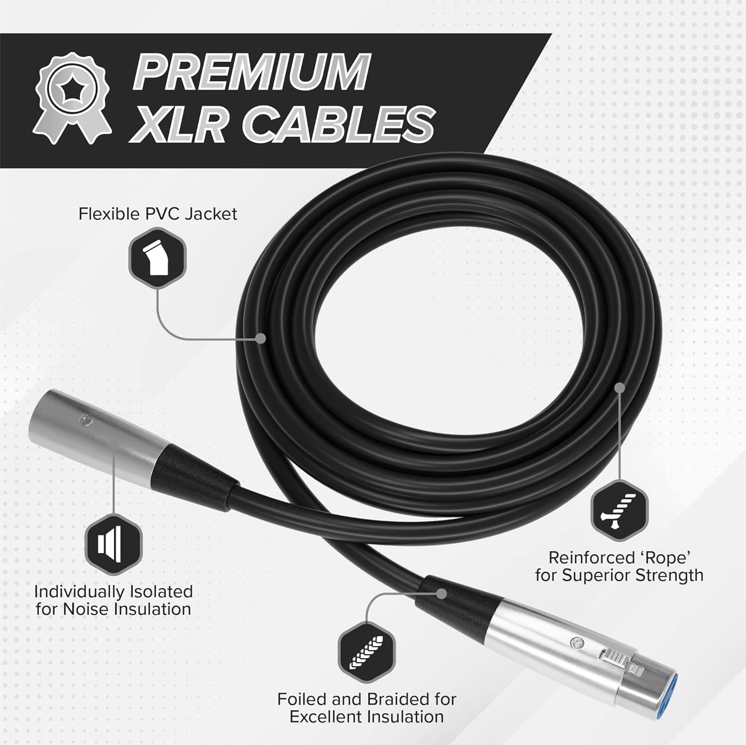 THE CIMPLE CO XLR Male to XLR Female Microphone Extension - 6mm Cable with 3P - 3 Pin Connector - for Mixers, Mic, Audio Consoles - Balanced Cable - 28 AWG - 100 Feet, 3 Pack