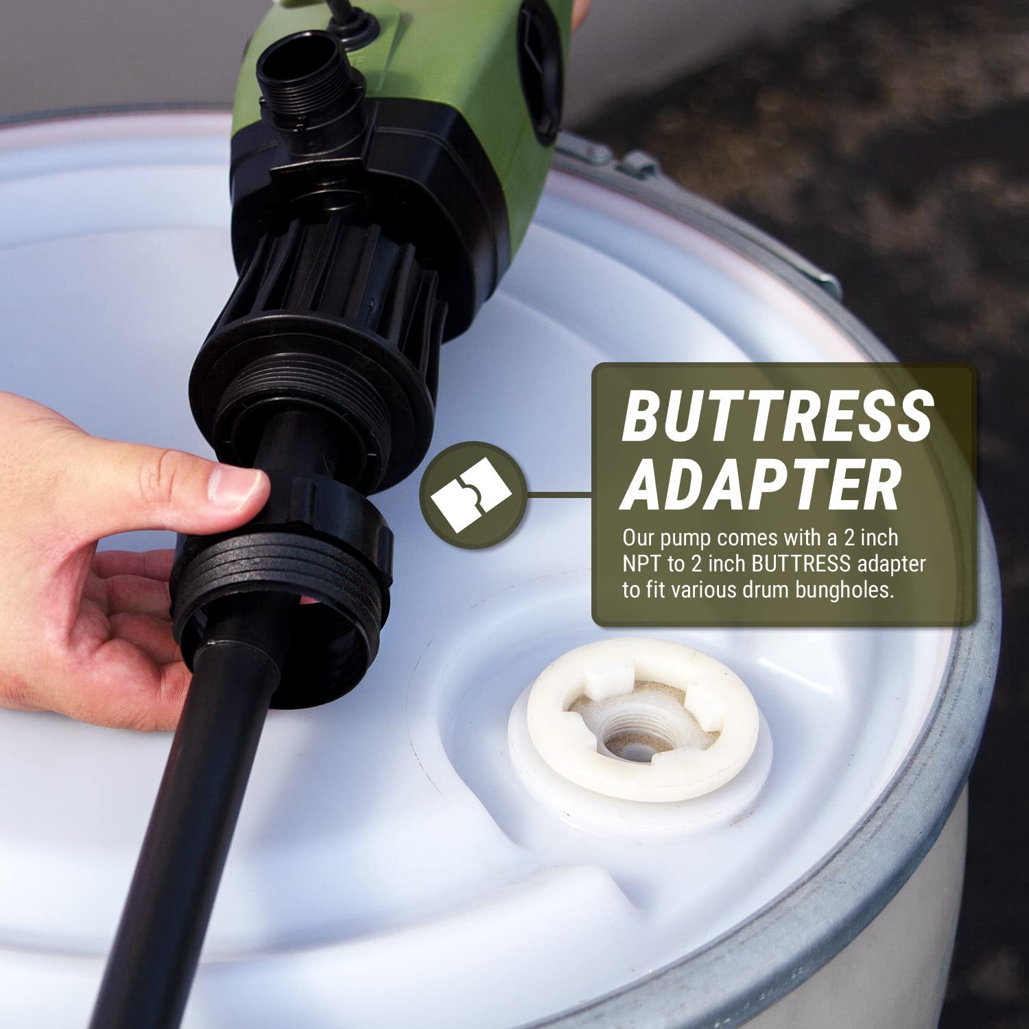 TERA PUMP Electric Drum Barrel Siphon for 55 Gallon Drums with Corrugated P.E. Discharge Hose with Easy Squeeze Nozzle (7.6 Gallon/Min)