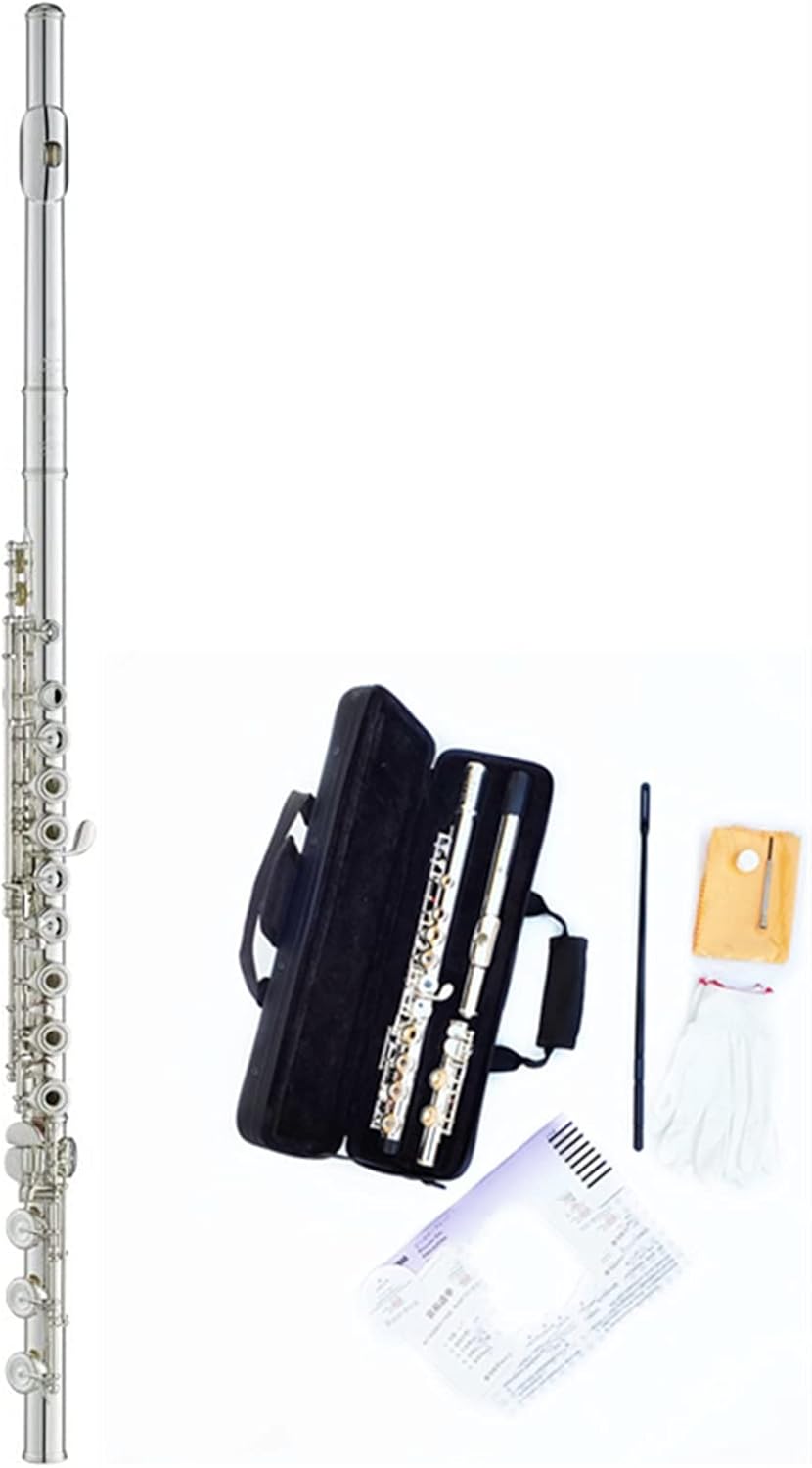 Flute Cupronickel Plated Silver 16 Holes C Key Woodwind Instrument with Gloves Padded Case Flutes (Color : 02)