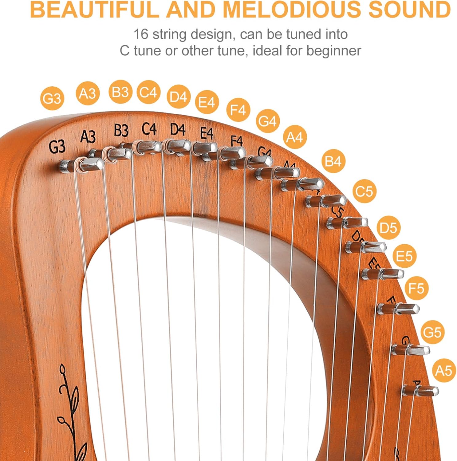 EXCEART 1set String Wooden Harp Portable Lyre Instrument for Beginners Solid Strings for Relaxation and Music Practice